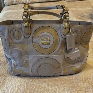 Coach Patchwork Leather Tote in Gray and Gold